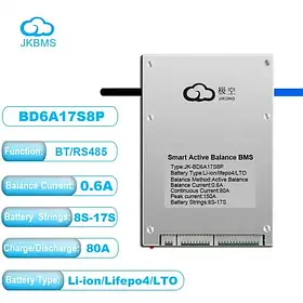 JK BMS 80A 7S-17S Lifepo4/Li-ion/LTO з активним балансуванням 0.6A (JK-BD6A17S8P) з кнопкою JiKong