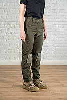 Штани формені з наколінниками хакі ріп-стоп літні польові жіночі штани статутні бойові олива зсу військові  WWW