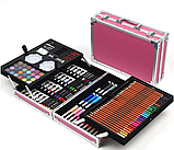 Набір для дитячої творчості та малювання 145 предметів в алюмінієвій валізі єдиноріг Рожевий, фото 3