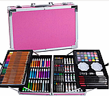 Набір для дитячої творчості та малювання 145 предметів в алюмінієвій валізі єдиноріг Рожевий, фото 2