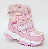 Дитячі рожеві зимові черевики на дівчаток із двома липучками рожевий