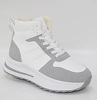 Жіночі сіро-білі зимові черевики на блискавці і шнурівці. білий