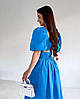 Шикарний літній костюм-двійка з бавовни блакитного кольору: топ з глибоким декольте і пишна спідниця з розрізом, фото 4