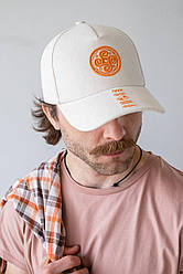 Чоловіча літня молочна бейсболка кепка ФОРХЕД з трипільським орнаментом «Трипільське коло» на застібці-липучці