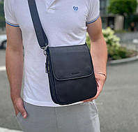 Мужская стильная кожаная сумка черного цвета через плечо Tiding Bag