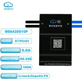 JK BMS 100A 7S-20S 0.6A Lifepo4/Li-ion/LTO (JK-BD6A20S10P) з кнопкою JiKong