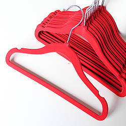 Плічка вішалки для дитячого одягу, суконь, сорочок флоковані (оксамитові, велюрові) червоні, 30 см, 5 шт