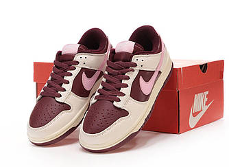Жіночі кросівки Nike Dunk Low Retro PRM Valentine's Day (Бордові) Взуття Найк Данк Лоу Валентайнс шкіряні демісезон