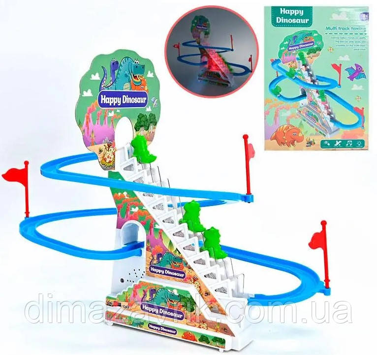 Гра Happy Dinosaur Трек 3313 Гірка з динозавриками, світло, звук, музична іграшка, автоматичний підіймач, фото 1
