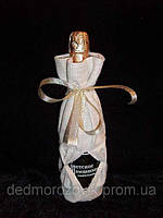 Мішечок для шампанського (40*14 см). 100% льон-полотно. З широкою люрексовою стрічкою золотого кольору