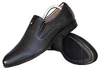 Розміри 42, 43, 44, 45  Комфортні шкіряні літні чоловічі туфлі, чорні, повнорозмірні