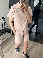 Мужской летний костюм рубашка и шорты, стильный легкий комплект для парней на лето шорты + рубашка Бежевый, S
