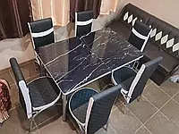 Комплект обеденный раскладной стол и 6 стульев, калёное стекло, Турция