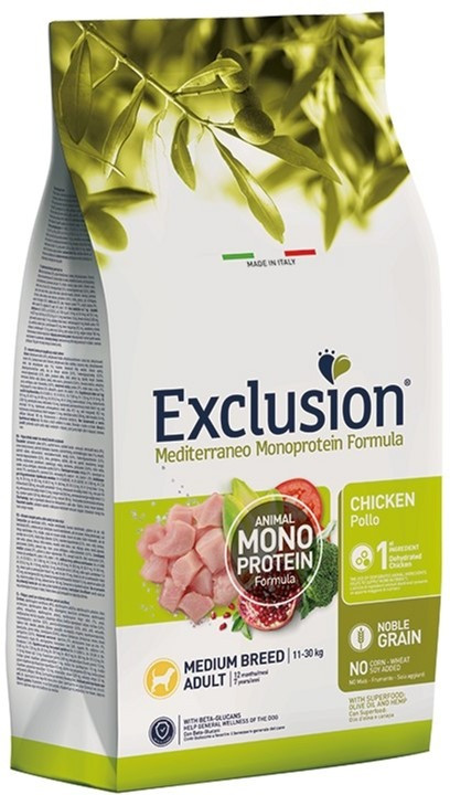 Повнораційний сухий корм Exclusion Adult Chicken Medium Breed для дорослих собак середніх порід з куркою 3 кг