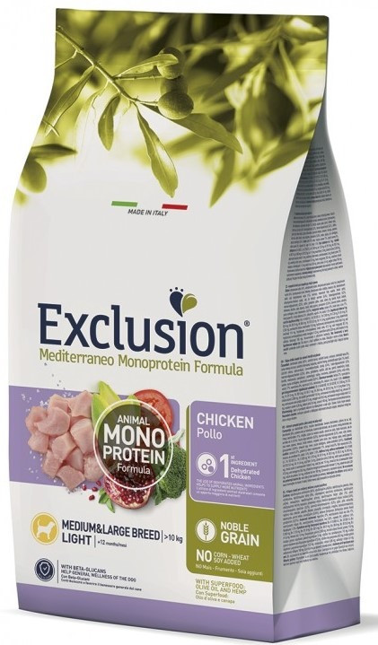 Сухий монопротеїновий корм Exclusion Adult Light Chicken Medium & Large Breed для дорослих собак 12 кг курка