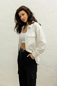 Вишукана жіноча сорочка вільний та прямий фасон тканина льон-жатка Розміри: 42 - 52