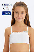Топ 2шт для девочек Baykar белый детский топ для подростков на тонких бретелях с кружевом хлопковый 4484-01