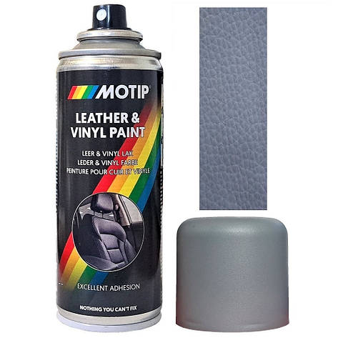 Фарба спрей для шкіри сіра напівматова Motip Grey Semi Gloss Leather Paint 200мл, фото 2