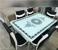 Набор обеденный, обеденный стол кухонный 130х80 см вставка 40 см и 6 стульев, калёное стекло Турция