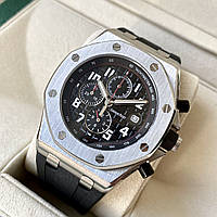 Чоловічий годинник Audemars Piguet Royal Oak Offshore Silver Black AAA-хронограф на каучуковому ремінці