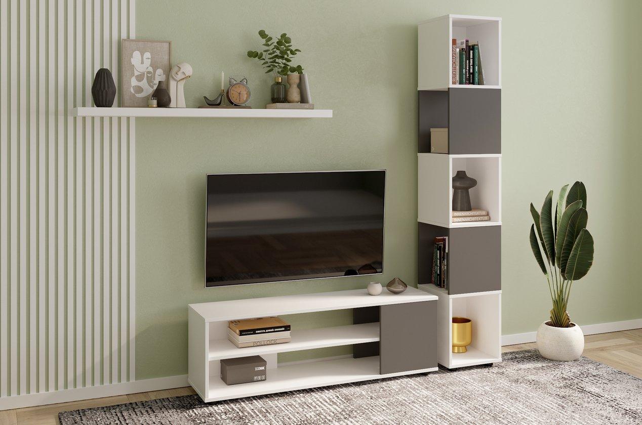 Тумба під телевізор з 2 полицями Ш1200*В400*Г320 білий/антрацит, фото 1