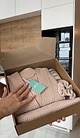 Женский подарочный набор халат полотенце резинка для волос и скраб бежевый Набор банный в коробке
