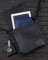 Мужская стильная кожаная сумка черного цвета через плечо Tiding Bag1560