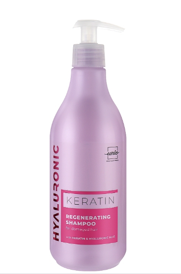 Шампунь для ламкого та пошкодженого волосся Unic Hyaluronic Keratin Regenerating Shampoo 500 мл, фото 1
