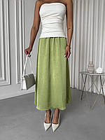 Зелёная женская базовая повседневная легкая шелковая юбка длины миди на резинке