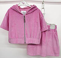 Летний костюм на девочку 98-146см Розовый. Комплект кофта+юбочка для девочки