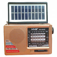 Радиоприёмник с солнечной панелью FM USB MicroSD и фонариком NS-4848S на аккумуляторе Золотой un
