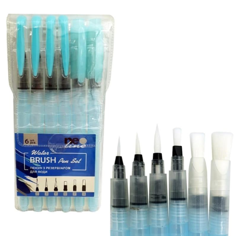 Пензель з резервуаром Neo Line Waterbrush набір 6шт (01,02,03,04,07,10) WP-06, фото 1