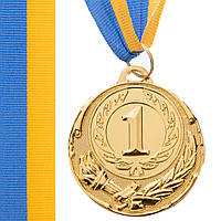 Медаль спортивная с лентой Zelart ZING C-4334 цвет золотой sl