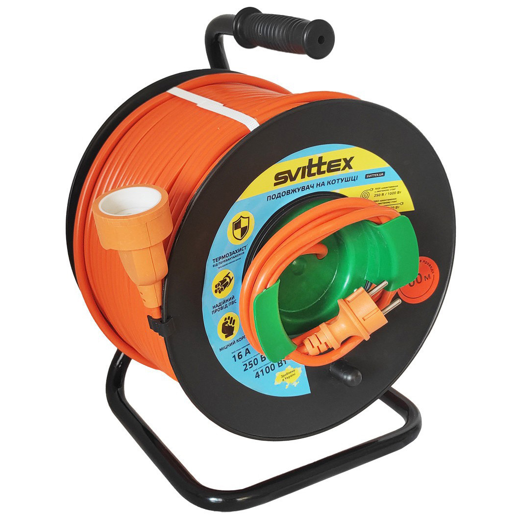 Подовжувач на котушці з виносною розеткою, 60м, 2х2,5 мм² (4100Вт 16A 250В) SVITTEX, фото 1