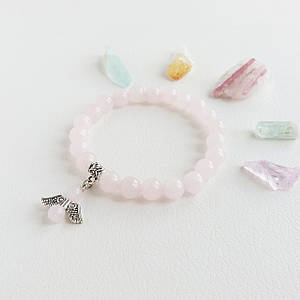 Браслет із Рожевого кварцу Мадагаскар з підвіскою Ангел d 8мм