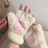 Рукавички без пальців лапи кішки білого кольору , мітенки котячих лапок, рукавиці лапи, фото 2