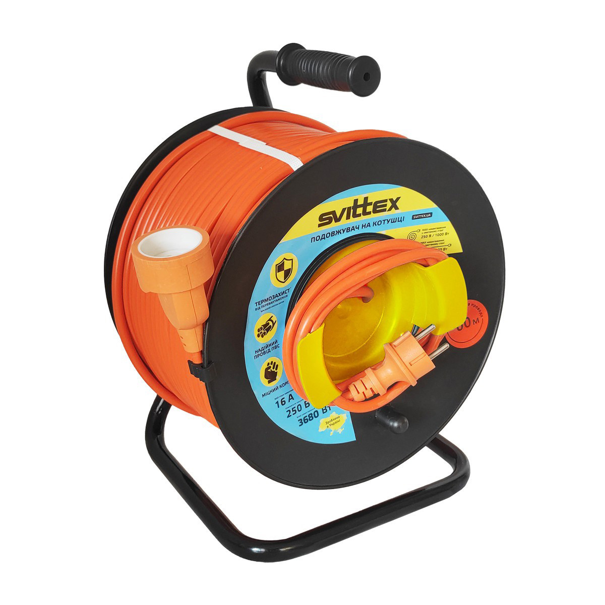 Подовжувач на котушці з виносною розеткою, 60 м, 2х1,5 мм² (3680Вт 16A 250В) SVITTEX, фото 1