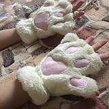 Рукавички без пальців лапи кішки білого кольору , мітенки котячих лапок, рукавиці лапи, фото 4