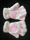 Рукавички без пальців лапи кішки білого кольору , мітенки котячих лапок, рукавиці лапи, фото 6