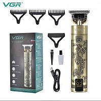 Профессиональный аккумуляторный триммер для стрижки бороды и волос с насадками и дисплеем VGR V-076 un