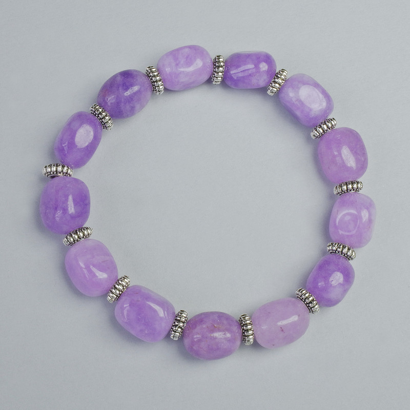 Браслет Лавандовий Аметист галтівка d-10х13мм+- (стрейч) L-18см+- з металевими вставками, фото 1