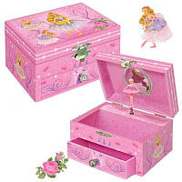 Детская музыкальная шкатулка - заводная шкатулка с зеркалом и балериной розовая Принцесса