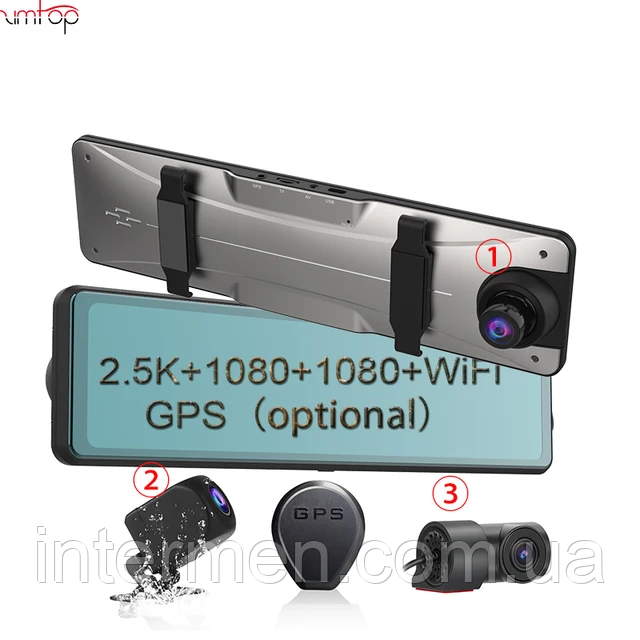 Відеореєстратор 4K на 3 камери Zimtop 1080P+1080P + Wi-Fi + GPS