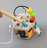 Бізіборд бізікуб міні дерев’яний Логічна гра-бізіборд C 64873 куб, 10 міні-ігор, в коробці, фото 2