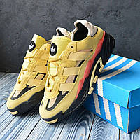 Трендовые молодежные мужские кроссовки фирмы Adidas бежевые с черным, желтые натуральна замша + текстиль 41
