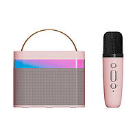 Портативная Караоке Система Детская К13 Bluetooth Колонка + Микрофон + LED Подсветка Розовая ESTET