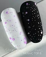 Матовый топ для гель лака с сиреневыми неоновыми камифубиками Mosaic top Saga professional объем 9 мл