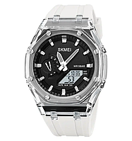 Женские спортивные часы Skmei 2100 (Белые с черным циферблатом)