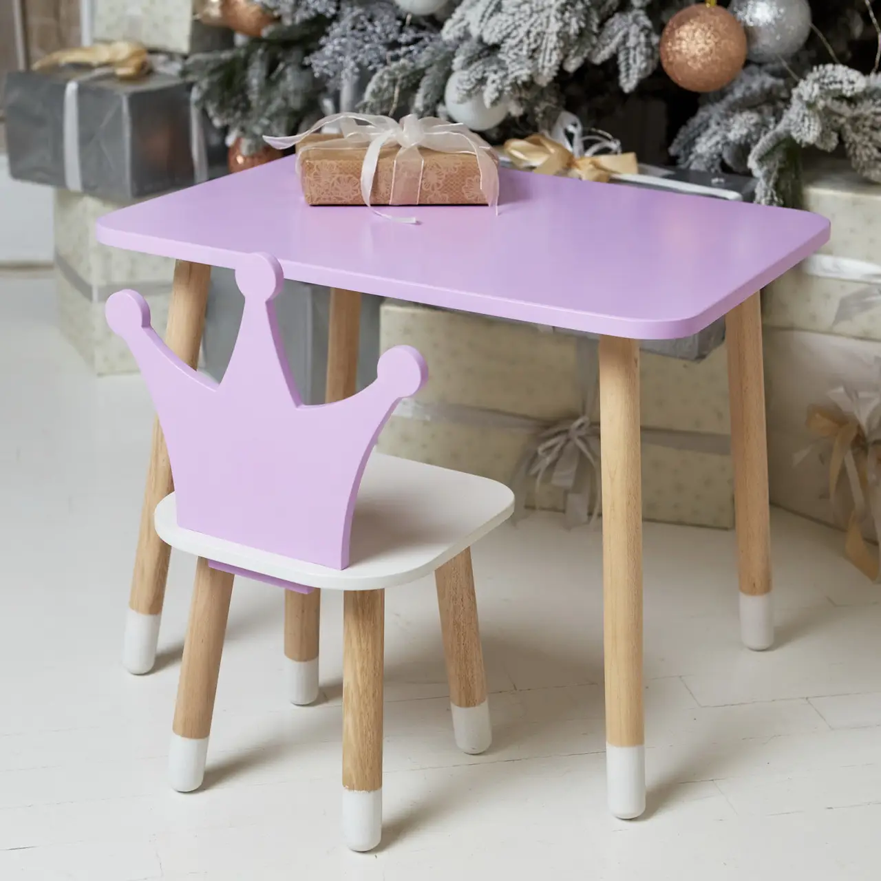 Дитячий прямокутний столик зі стільчиком Корона з білим сидінням (Фіолетовий)