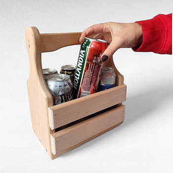 Дерев'яний ящик для пива Сувенірний переносний для 6 пивних бутилок або банок Подарунок для чоловіка Ручна робота Бежевий